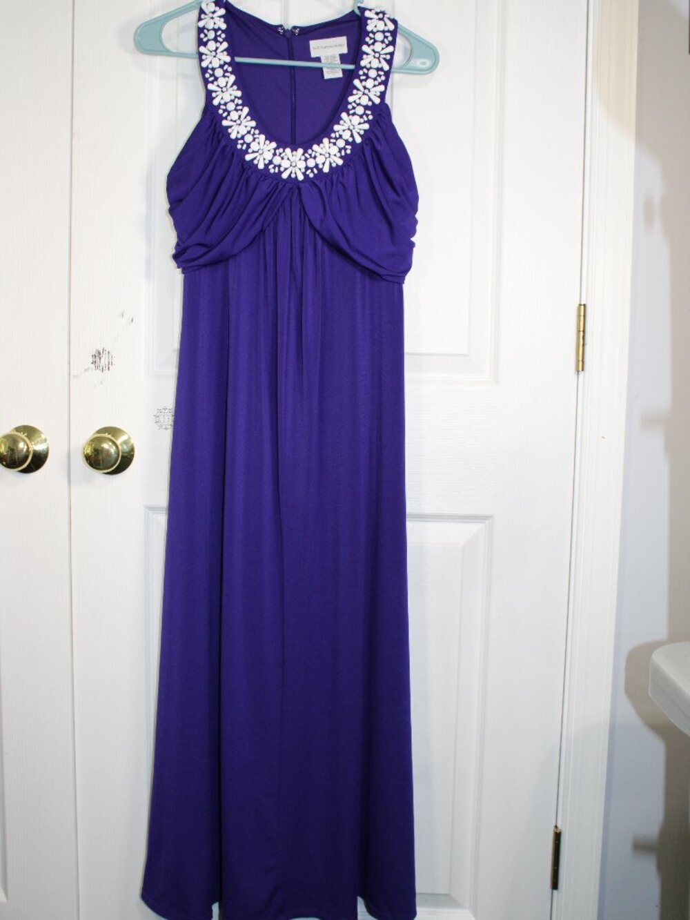 Soft Surroundings Womens Purple Beaded Neckline Sleeveless Maxi Dress